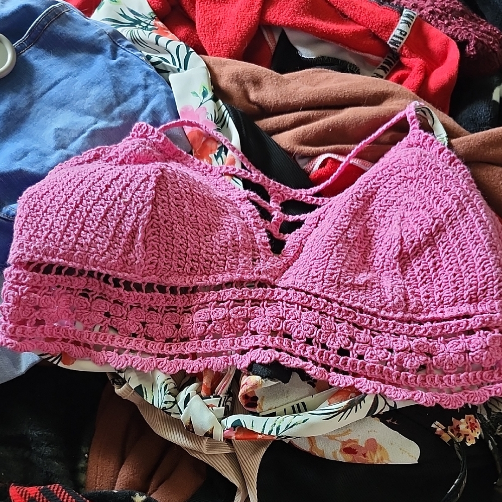 Rosy Pink Knit Crop Top with Triangle Cups